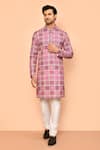 Buy_Arihant Rai Sinha_Pink Kurta Soft Cotton Printed And Embroidered Mughal Tile Set _at_Aza_Fashions