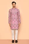 Buy_Arihant Rai Sinha_Pink Kurta Soft Cotton Printed And Embroidered Mughal Tile Set _Online_at_Aza_Fashions