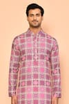 Shop_Arihant Rai Sinha_Pink Kurta Soft Cotton Printed And Embroidered Mughal Tile Set _Online_at_Aza_Fashions