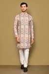 Buy_Arihant Rai Sinha_Brown Kurta Soft Cotton Printed And Embroidered Botanic Tile Set _at_Aza_Fashions