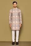 Buy_Arihant Rai Sinha_Brown Kurta Soft Cotton Printed And Embroidered Botanic Tile Set _Online_at_Aza_Fashions