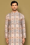 Shop_Arihant Rai Sinha_Brown Kurta Soft Cotton Printed And Embroidered Botanic Tile Set _Online_at_Aza_Fashions