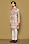 Arihant Rai Sinha_Brown Kurta Soft Cotton Printed And Embroidered Botanic Tile Set _at_Aza_Fashions