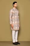 Buy_Arihant Rai Sinha_Brown Kurta Soft Cotton Printed And Embroidered Botanic Tile Set 