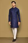 Buy_Arihant Rai Sinha_Blue Kurta Cotton Plain Mandarin Collar Solid Set _at_Aza_Fashions