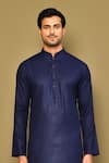 Shop_Arihant Rai Sinha_Blue Kurta Cotton Plain Mandarin Collar Solid Set _Online_at_Aza_Fashions