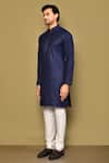 Arihant Rai Sinha_Blue Kurta Cotton Plain Mandarin Collar Solid Set _at_Aza_Fashions