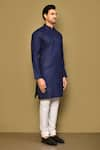 Buy_Arihant Rai Sinha_Blue Kurta Cotton Plain Mandarin Collar Solid Set 