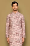 Arihant Rai Sinha_Brown Kurta Soft Cotton Churidar Poly Viscose Print Mural Art Set _Online_at_Aza_Fashions