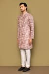 Arihant Rai Sinha_Brown Kurta Soft Cotton Churidar Poly Viscose Print Mural Art Set _at_Aza_Fashions