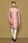 Buy_Arihant Rai Sinha_Peach Kurta Jacquard Churidar Poly Viscose Embroidery Foliage Jaal Set _at_Aza_Fashions