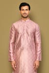 Arihant Rai Sinha_Peach Kurta Jacquard Churidar Poly Viscose Embroidery Foliage Jaal Set _Online_at_Aza_Fashions