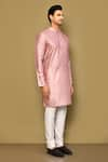 Buy_Arihant Rai Sinha_Peach Kurta Jacquard Churidar Poly Viscose Embroidery Foliage Jaal Set 