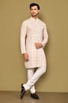 Buy_Arihant Rai Sinha_Cream Kurta Soft Cotton Churidar Poly Viscose Print And Embroidered Set _at_Aza_Fashions