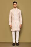 Buy_Arihant Rai Sinha_Cream Kurta Soft Cotton Churidar Poly Viscose Print And Embroidered Set _Online_at_Aza_Fashions