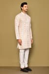 Buy_Arihant Rai Sinha_Cream Kurta Soft Cotton Churidar Poly Viscose Print And Embroidered Set 