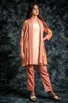 Buy_Lotus Sutr_Beige Cotton Silk Embroidery Thread Jacket Shawl Collar Geometric Pant Set _at_Aza_Fashions