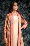 Shop_Lotus Sutr_Beige Cotton Silk Embroidery Thread Jacket Shawl Collar Geometric Pant Set _at_Aza_Fashions