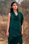 Shop_Lotus Sutr_Green Cotton Silk Embroidery Macrame Cowl Neck Tassel Tunic _at_Aza_Fashions