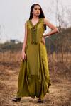 Buy_Lotus Sutr_Green Cotton Silk Embroidery Macrame V Neck Neckline Jumpsuit  _at_Aza_Fashions