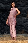 Buy_Lotus Sutr_Pink Cotton Silk Embroidery Macrame Round Top Pant Set _at_Aza_Fashions