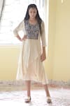 Buy_Lotus Sutr_Beige Cotton Silk Embroidery Thread Round Yoke Tunic  _at_Aza_Fashions