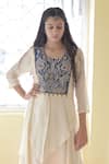 Shop_Lotus Sutr_Beige Cotton Silk Embroidery Thread Round Yoke Tunic  _at_Aza_Fashions