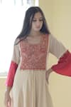 Shop_Lotus Sutr_Beige Cotton Silk Embroidery Thread Round Yoke Tunic  _at_Aza_Fashions