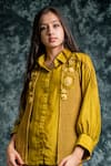 Shop_Lotus Sutr_Green Cotton Silk Embroidery Floral Applique Spread Collar Shirt And Pant Set _at_Aza_Fashions