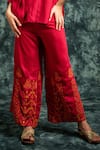 Lotus Sutr_Maroon Cotton Silk Embroidery Thread Round Top And Pant Set _Online_at_Aza_Fashions