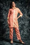 Buy_Lotus Sutr_Beige Cotton Silk Embroidery Thread Spread Geometric Shirt And Pant Set _at_Aza_Fashions