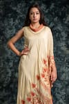 Shop_Lotus Sutr_Beige Cotton Silk Embroidery Thread Round High Neck Dress  _at_Aza_Fashions