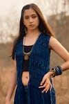 Shop_Lotus Sutr_Blue Cotton Embroidery Macrame Open Sleeveless Jacket  _at_Aza_Fashions