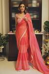 Buy_Isha Gupta Tayal_Pink Organza Embroidered Blouse Floral V Neck Color Block Saree With For Women_at_Aza_Fashions