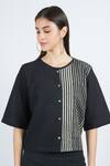 Buy_Banana Labs_Black Cotton Hand Block Print Stripe Round Neck Slapper Top_at_Aza_Fashions
