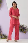 Buy_Shipraa Grover_Red Kurta Mul Chanderi Embroidered Nalki Round Ariza And Bead & Pant Set _at_Aza_Fashions