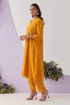 Buy_Shipraa Grover_Yellow Chanderi Embroidered Resham V Neck Huma Kurta Pant Set _Online_at_Aza_Fashions