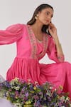 Shipraa Grover_Pink Kurta Mul Chanderi Embroidered Resham Mallika Zari Sharara Set _at_Aza_Fashions