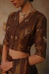 Begum_Brown Saree Silk Tissue Embroidery Dabka V Farhana With Blouse _at_Aza_Fashions