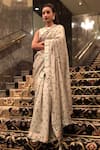 Buy_Nikasha_Grey Round Chanderi Hand Painted Saree With Blouse _Online_at_Aza_Fashions