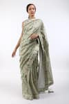 Nikasha_Grey Round Chanderi Hand Painted Saree With Blouse _Online_at_Aza_Fashions