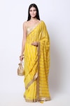 Shop_Nikasha_Yellow Crepe Sweetheart Neck Embroidered Saree With Blouse_Online_at_Aza_Fashions