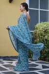 Buy_Nikasha_Green 100% Viscose Georgette Printed Floral V Neck Saree With Blouse 