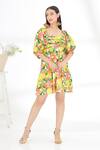 Shop Nikasha Yellow Cotton Poplin Banana, Fruit Square Neck Bubble Sleeve Hand Painted Dress at Aza Fashions Shop_Nikasha_Yellow Cotton Poplin Banana, Fruit Square Neck Bubble Sleeve Hand Painted Dress _at_Aza_Fashions