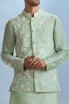 Nachiket Barve_Green Spun Silk Embroidery Floral Mehtab Bagh Bundi Kurta Set  _Online_at_Aza_Fashions