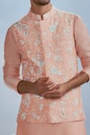 Nachiket Barve_Peach Spun Silk Embroidery Floral Mehtab Bagh Bundi Kurta Set  _Online_at_Aza_Fashions