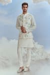 Buy_Nachiket Barve_Ivory Spun Silk Embroidery Floral Mayflower Thread Bundi Kurta Set  _at_Aza_Fashions