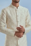 Shop_Nachiket Barve_Ivory Sherwani Raw Silk Embroidery Floral Pearl Nawab Pant Set  _at_Aza_Fashions