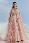 Buy_Nachiket Barve_Pink Organza Embroidered Floral V Babylon Kalidar Bridal Lehenga Set  _at_Aza_Fashions