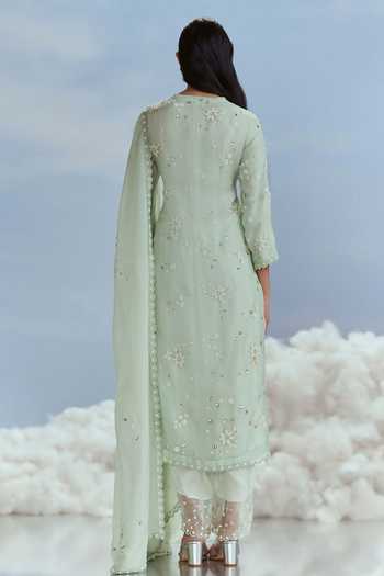 Shop_NACHIKETBARVE_Green Organza, Silk Beads, Sequins Round Babylon Embroidered Kurta Palazzo Set _at_Aza_Fashions